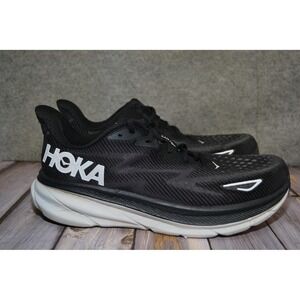 HOKA One Clifton 9 Running Shoes Mens 11 2E Wide Black Mesh Road 1132210 BWHT
